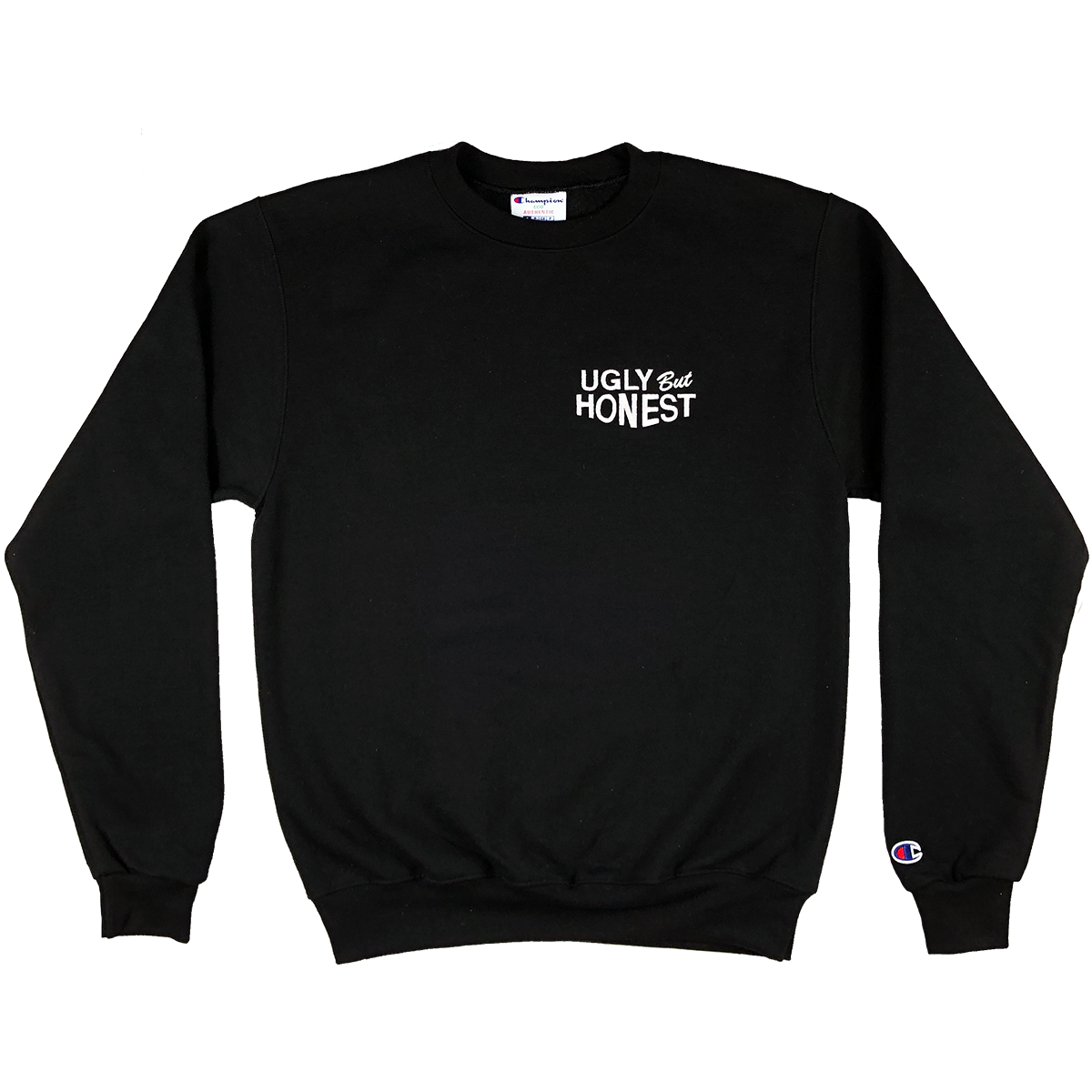 ugly but honest crewneck (embroidered) (black) – PIZZASLIME